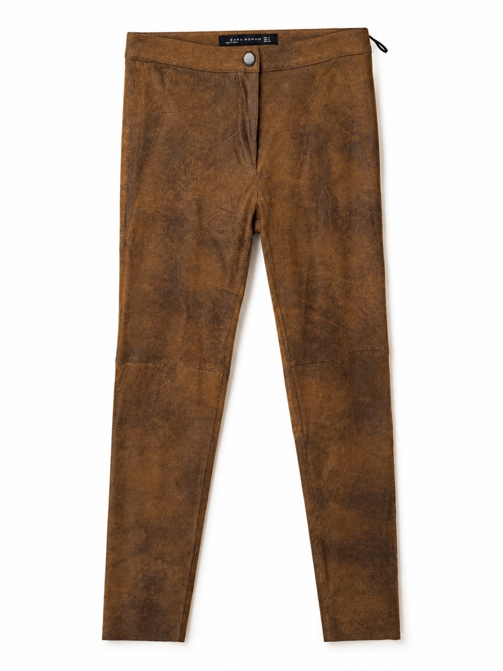 Zara Woman Brown Faux Suede Leather Look Pants Size 6 Y2K Western Moto